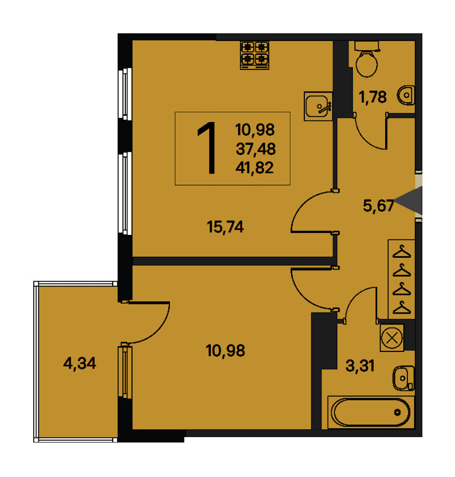 1-комнатная квартира 37.48 м², 3/4 эт., ЖК «Новое Сертолово. Гармония»